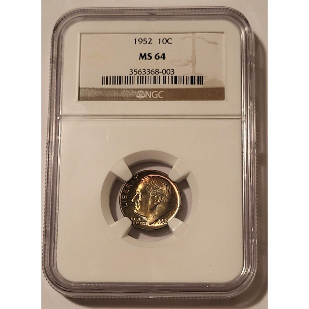 1952 Roosevelt Dime MS64 NGC Toned